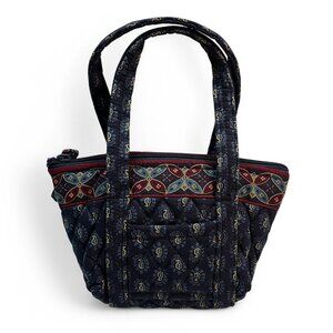 Vera Bradley Mini Tote Bag Cosmetic Bag Zipper Top Handles Blue Quilted Purse